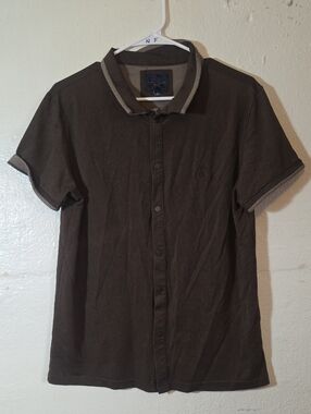 Marc Asher Men's Brown Short-Sleeve Polo Shirt Size Large Snaps